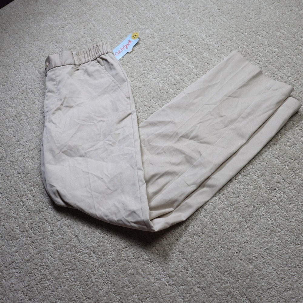 Cat & Jack Boys Dress Pants Khaki Tan Elastic Waist Size 16 NWT